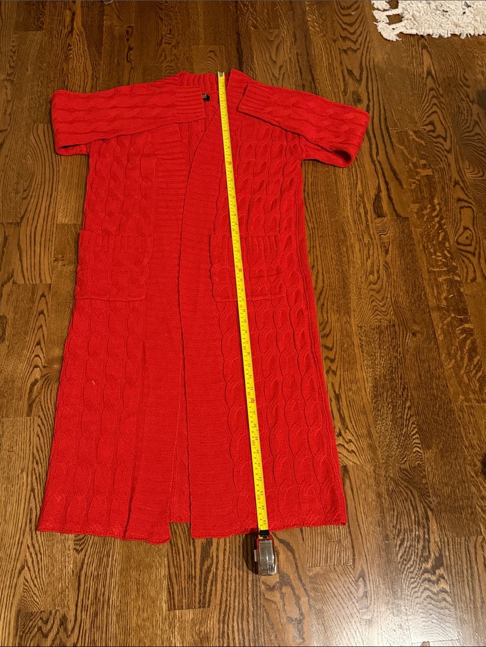 Spring 21 Bright Red Longline Open Knit cable knit Cardigan with Pockets medium - Picture 11 of 11